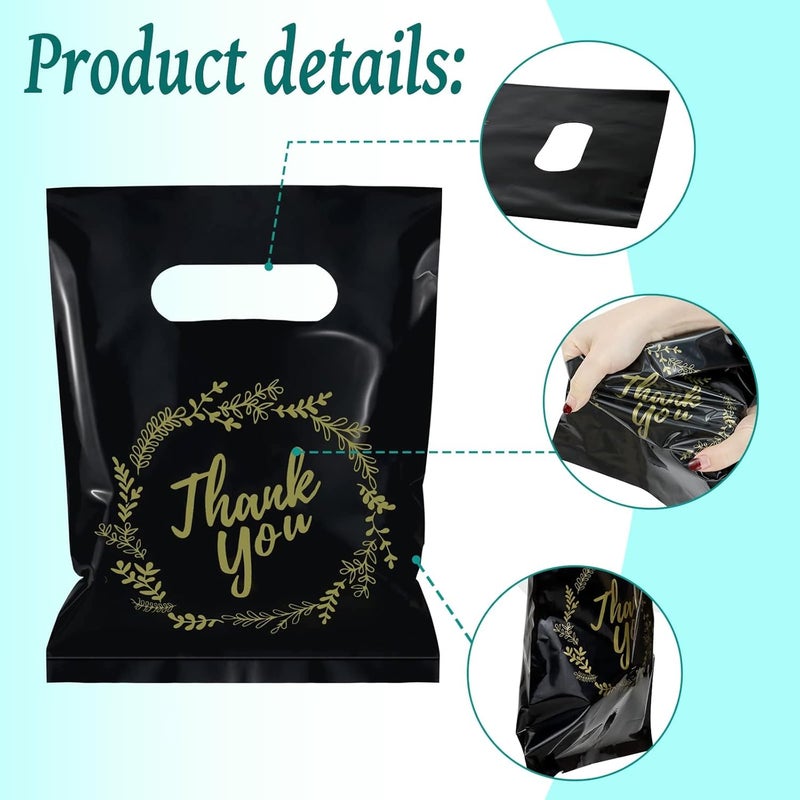 BadenBach 200 Pack Small Thank You Bags, 8" x 6", Black Plastic Shopping Bag Bulk Cute Retail Thank You Gift Bags Goodie Bag for Small Business Boutique Wedding Birthday Baby Shower Festival - Image 3